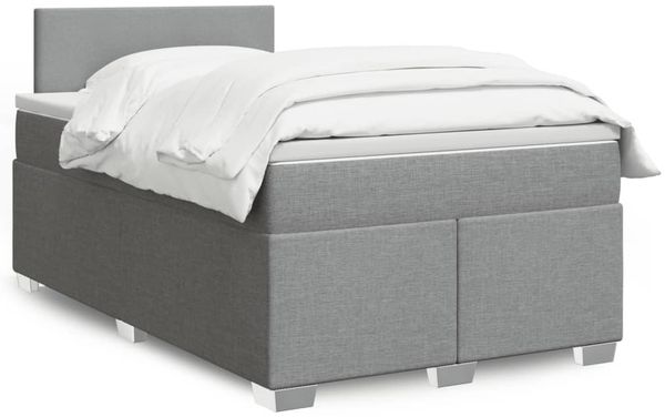 vidaXL Boxspringbett mit Matratze Hellgrau 120x200 cm Stoff 3285848