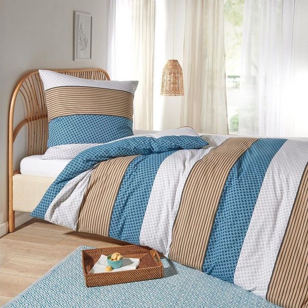 TRAUMSCHLAF Bettwäsche Nordic Stripe Blue, Flanell, 2 teilig, hochwertige Flanell Qualität