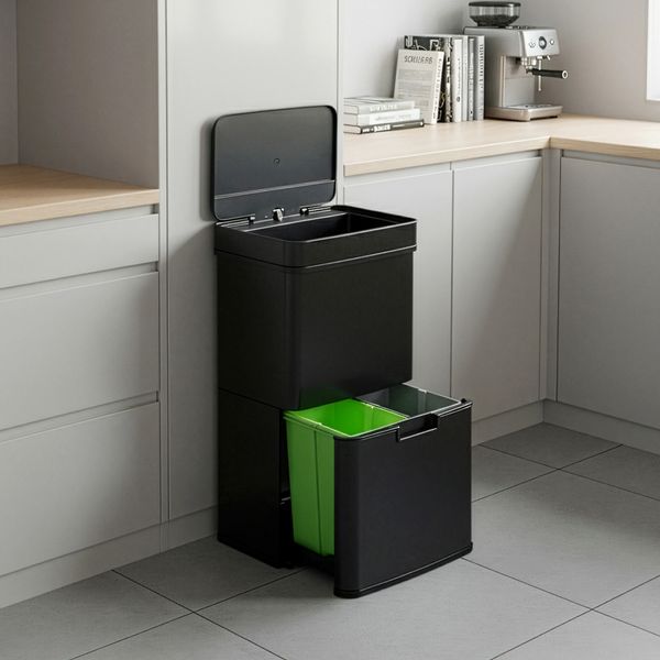 Sensor Mülleimer Venna Edelstahl Schwarz 72L [en. casa]