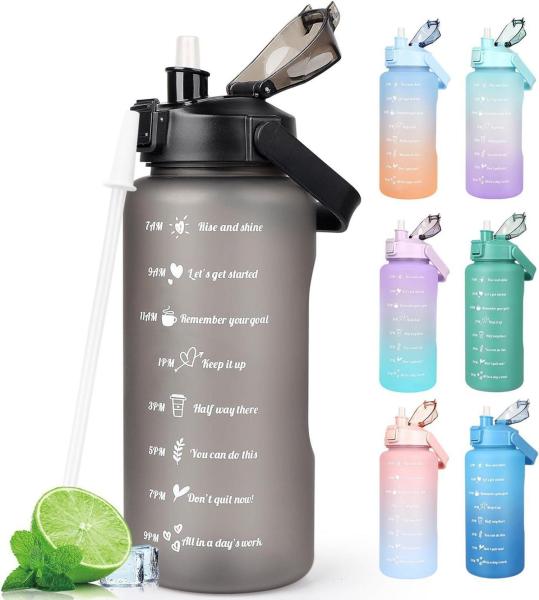 Trinkflasche 2L BPA Free Sport Getränke Krug Zeitmarkierung Abdeckung Strohhalm