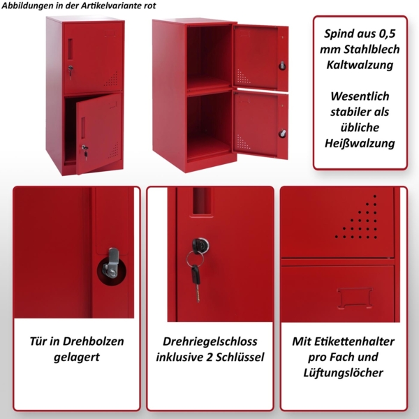 Spind HWC-P63, Schließfach Wertfachschrank Schließfachschrank 2 Türen, 90x38x45cm Stahl ~ grün Bild 2