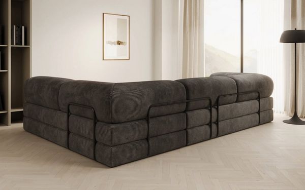 Luxusbetten24 Sofa Designer Sofa Lazy L, mit Aufklappfunktion und Cordbezug