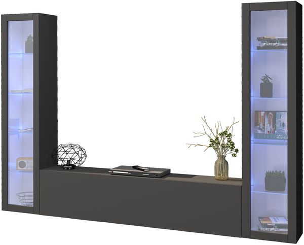 Wohnwand >Benevent< (3-teilig) in Anthrazit matt - 260x180x30 (BxHxT)