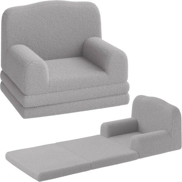 GarveeMore Kindersofa 2-in-1 Schlafsofa Sofabett Klappsofa für Kinder aus Teddystoff