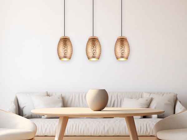 LED Pendelleuchte 3-flammig in Coffee mit ausgefallenem Stanzmuster, B: 71cm