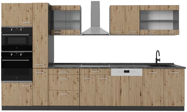 Küchenzeile R-Line Artisan Eiche/Anthrazit 350 cm mit Hochschrank, AP Anthrazit Vicco