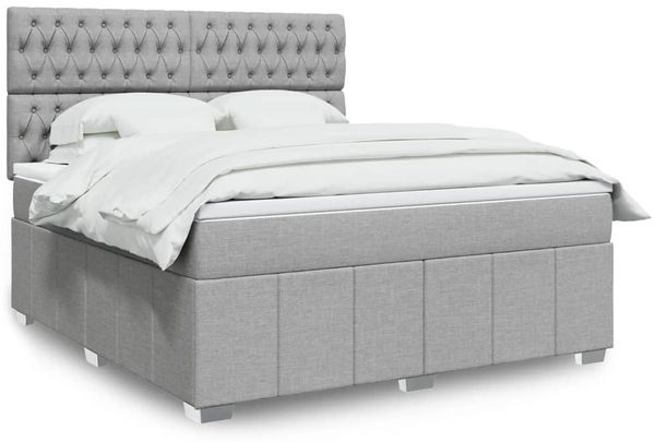 vidaXL Boxspringbett mit Matratze Hellgrau 180x200 cm Stoff 3291754