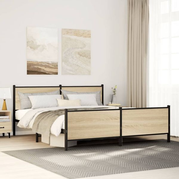 vidaXL Metallbett ohne Matratze Sonoma-Eiche 180x200 cm 3301364