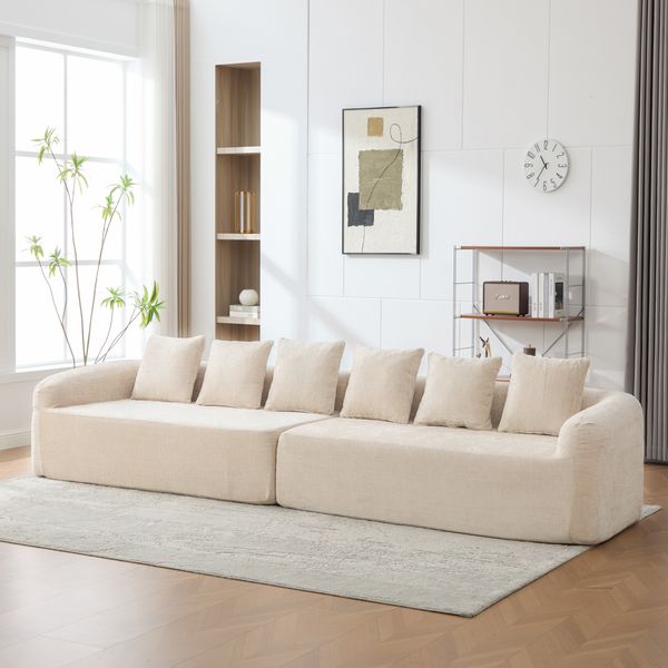 YakoHome Modulsofa Beige 343.00*99.00*80.50 – Wolkenweicher Sitzkomfort, kein Zusammenbau nötig, einladende Wohlfühloase, dauerhafter Komfort, großzügige Chaiselongue, modernes Design, vielseitig einsetzbar