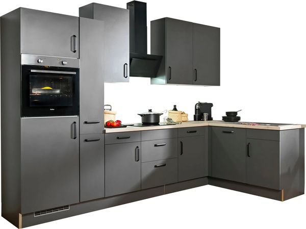 wiho Küchen Winkelküche "Simi", mit verstellbaren Füßen, wahlweise mit E-Geräten, Soft-Close-Funktion in Schubkästen & Auszügen, Stellbreite 315/175 cm