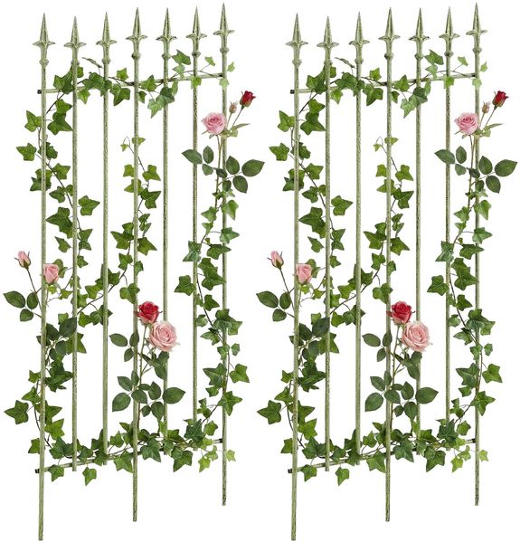 CLP 2er Set Rankgitter Elisa 100 x 50 cm lackiertes Eisen im Jugendstil für Garten,antik-grün