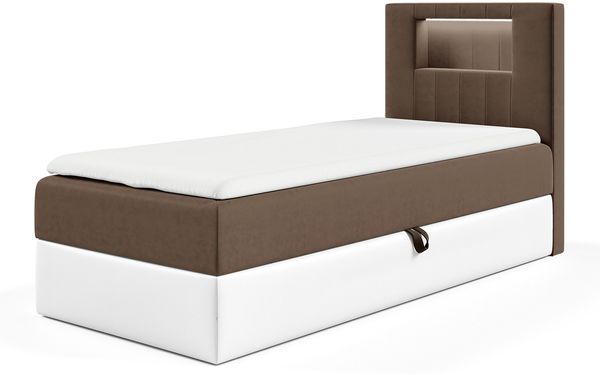 MEBLINI Kinderbett mit Bettkasten GARETH 1 100x200 Rechts – H3/Braun Samt Gepolstert Einzelbett mit Matratze - Polsterbett mit Stauraum - Bett mit Kopfteil – Stauraumbett
