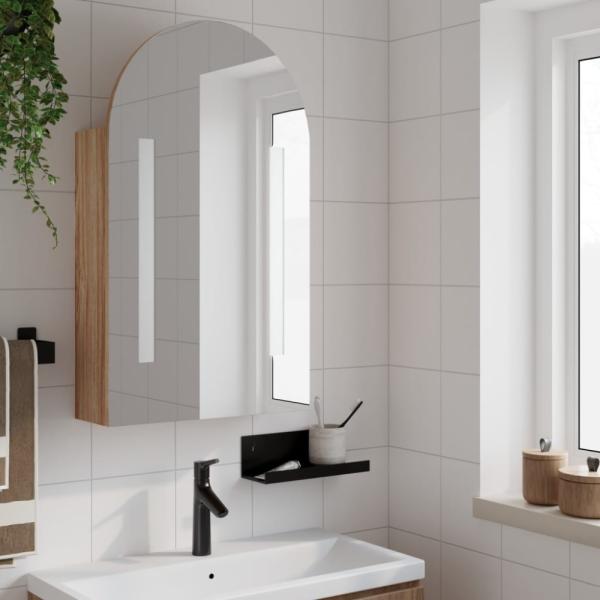 vidaXL Spiegelschrank mit LED-Beleuchtung Gewölbt Eichenoptik 357976 Bild 7