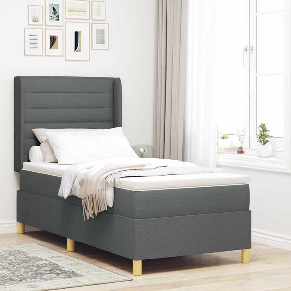vidaXL Boxspringbett mit LED-Lichtleisten Grau 90 x 190 cm Stoff 3343603