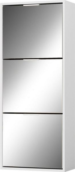 UEV Schuhschrank Spiegelschuhschrank schmal mit 3 klappen flurschrank klappschuhschrank (Schuhkipper Schuhregal Aufbewahrungsschrank, Schuhständerregal, Trennwände verstellbar und abnehmbar für verschiedene Schuhtypen) 50 x 23 x 121,5 cm für Wohnzimmer...