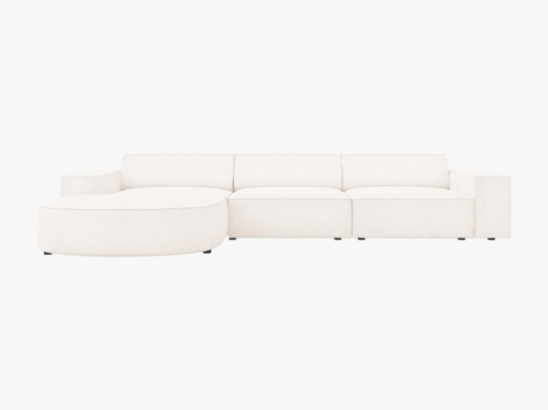 Micadoni 4-Sitzer Sofa Jodie runde Recamiere Links Boucle Ascot Beige