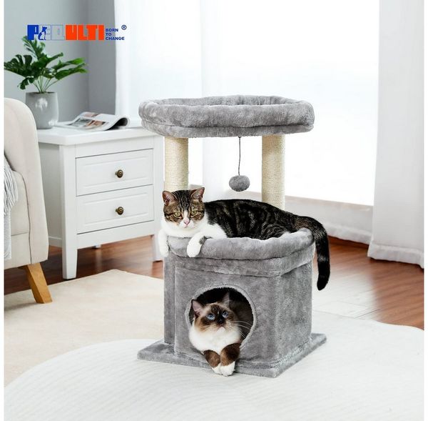 Purpurra Kratzbaum Kratzbaum für Indoor-Katzen mit gemütlichem Katzenhaus, 68cm