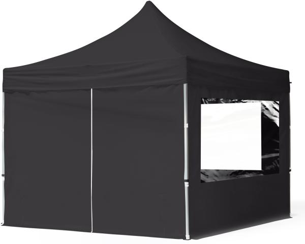 3x3 m Faltpavillon, ECONOMY Alu 32mm, Seitenteile mit Panoramafenster, schwarz