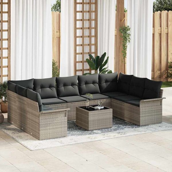 vidaXL Gartensofa-set mit Kissen 10 pcs Hellgrau Poly-Rattan 3345532