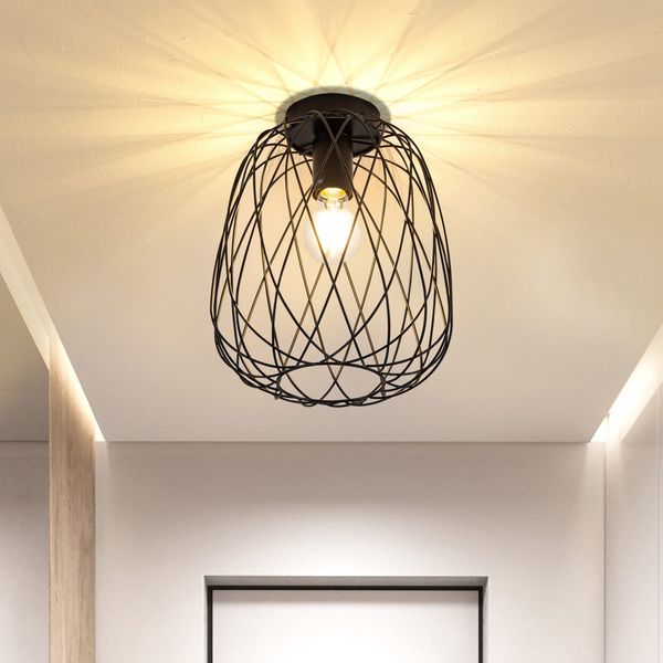ZMH Deckenlampe Schwarz Flurlampe Vintage - Deckenleuchte Industrial Retro E27 1 Flammig Lampe Decke Runde Lampenschirm Metall Korride Wohnzimmer Küche Schlafzimmer 25CM
