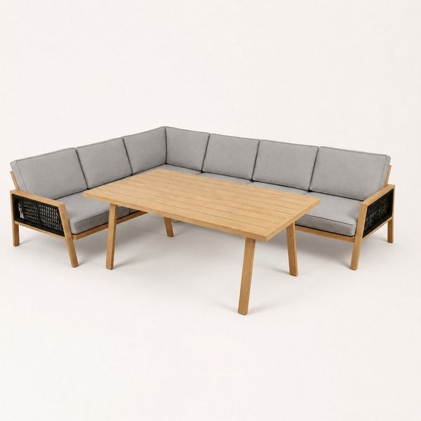 Greemotion Gartenlounge-Set Monaco Lounge-Set Grau-Holz / Beige inkl. Auflagen & Tisch, (5-tlg)