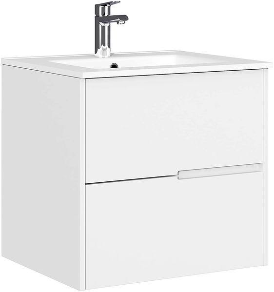 Baikal Gavin Badezimmerschrank, 2 Schubladen, Wandmontage, inkl. Keramik-Waschbecken, Verschiedene Ausführungen, Lieferung fertig montiert, ohne Spiegel 60 cm, Weiß