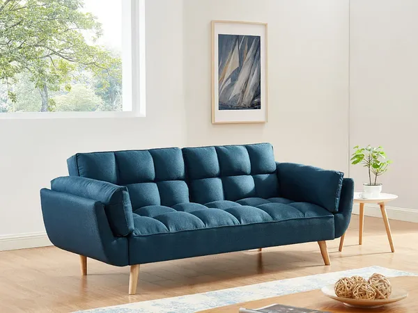Vente-unique - Schlafsofa Klappsofa 3-Sitzer - Stoff - Blau - LOELINE