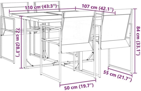 Garten Essgruppe 5-TLG. Set Tisch 4 Stühle Schwarz Textilene Bild 2