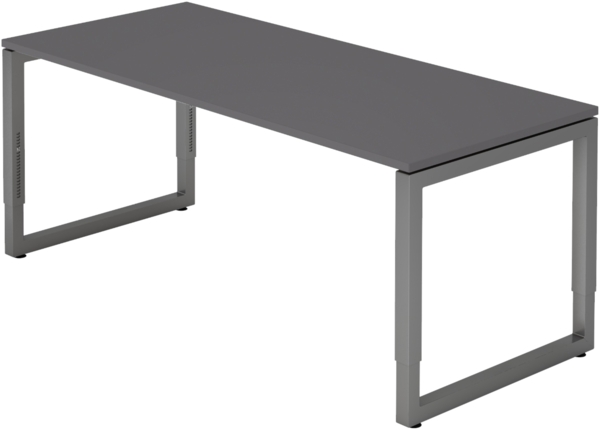 bümö höhenverstellbarer Schreibtisch R-Serie 180x80 cm in graphit, Gestell in Graphit - großer PC Tisch für's Büro manuell höhenverstellbar, Computertisch verstellbar, RS-19-G-G