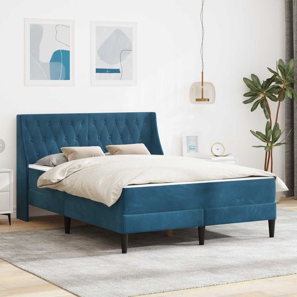 vidaXL Bettgestell mit Matratze mit Matratze Blau 140 x 190 cm Samt 3414800