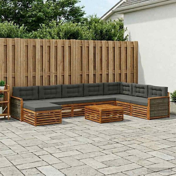 vidaXL Outdoor-Sofagarnitur mit Kissen 9 pcs Natur und Anthrazit 3383740