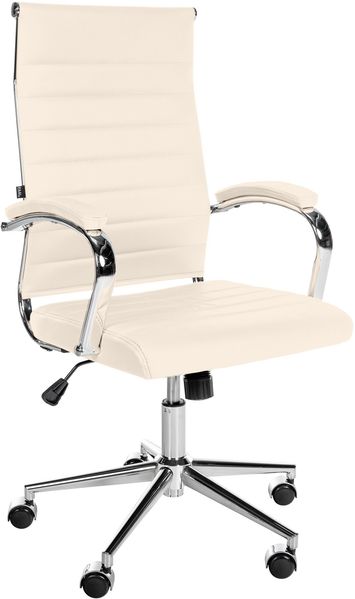 Bürostuhl Ergonomisch MEGAO Schreibtischstuhl Echtleder Höhenverstellbarer Drehstuhl, Arbeitsstuhl mit Armlehne Chefsessel, Computerstuhl 135 kg Creme