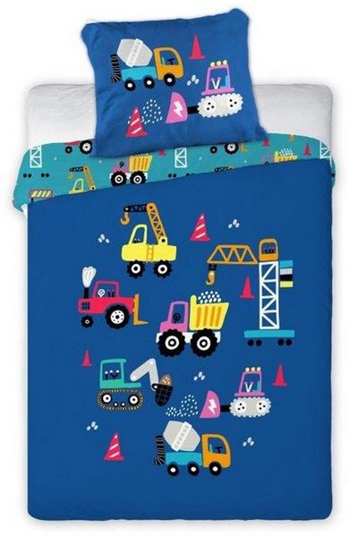 texpot Bettwäsche Kinderbettwäsche Fahrzeuge Baustelle bedruckt Garnitur, 2 teilig