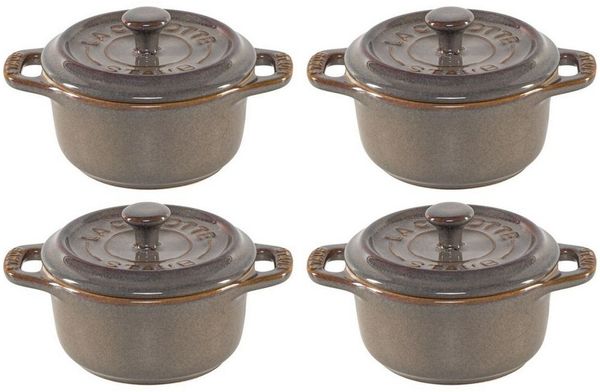 Staub Auflaufform Mini Cocotte Set 4-tlg. rund, Keramik, antik-grau, Keramik