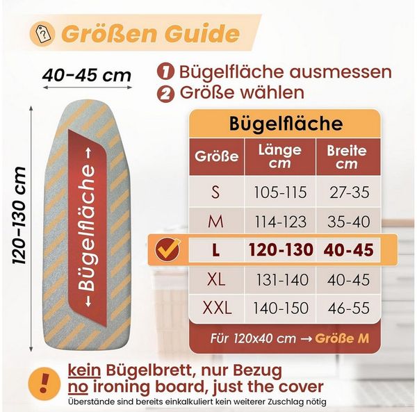 Arteneur Bügelbrettbezug, Made in Germany, OEKOTEX100, Zubehör für alle Bügeltische dank 5 Größen, Vergleichssieger, Hitzereflektierend, Gummizug