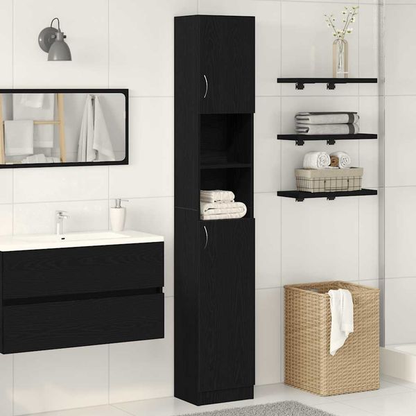 vidaXL Badschrank Schwarz Eichen-Optik 32x25,5x190 cm Holzwerkstoff 862015