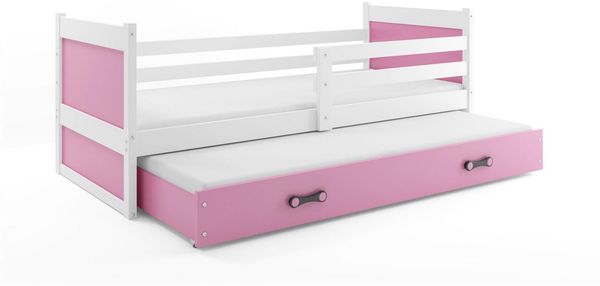 BMS Kinderbett Rico Weiß Rosa mit Bettkasten und 2 Matratzen