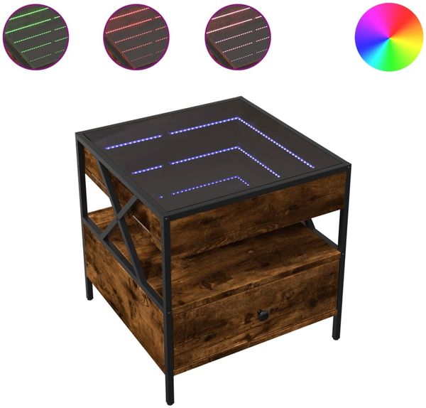 Couchtisch, Sofatisch mit Infinity-LED Räuchereiche 50x50x51 cm