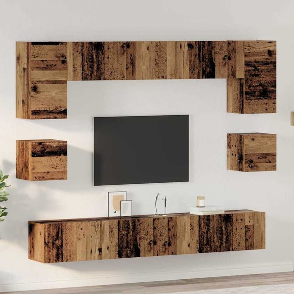 vidaXL TV-Schrankset Wandmontiert 8 pcs Altholz Holzwerkstoff 3393321