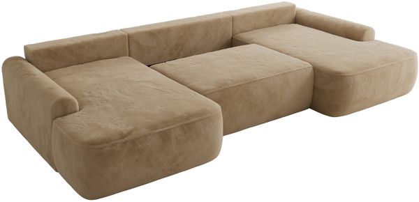 U-förmige Ecke, Ecksofa mit schlaffunktion und bettkasten, lose kissen, Wellenfeder, Big sofa XXL - CUBO U - Beige Plüsch Bild 6