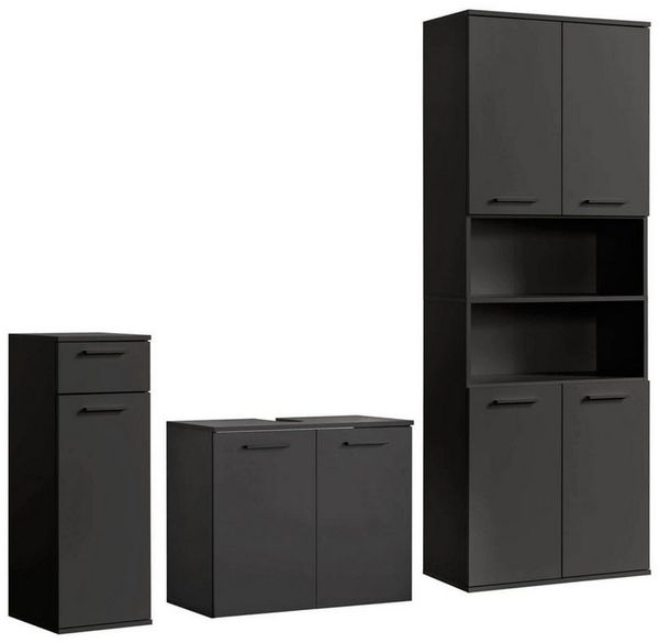 mokebo Badmöbel-Set Der Steuermann, (3-teilig), Unterschrank, Beistellschrank & Hochschrank in Schwarz