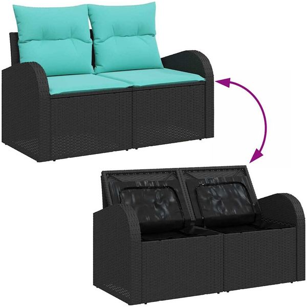vidaXL Gartensofa-set 6 pcs Schwarz und Türkis Poly-Rattan 3356254 Bild 12