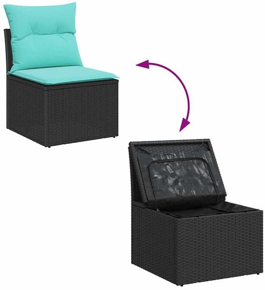 vidaXL Gartensofa-set 6 pcs Schwarz und Türkis Poly-Rattan 3356254 Bild 10