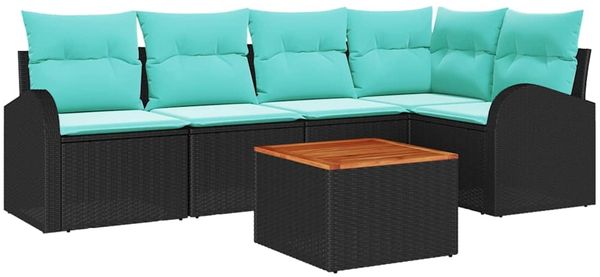 vidaXL Gartensofa-set 6 pcs Schwarz und Türkis Poly-Rattan 3356254 Bild 2
