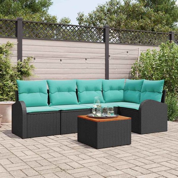 vidaXL Gartensofa-set 6 pcs Schwarz und Türkis Poly-Rattan 3356254