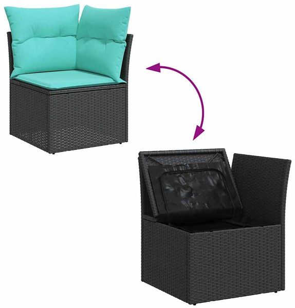 vidaXL Gartensofa-set 6 pcs Schwarz und Türkis Poly-Rattan 3356254 Bild 11