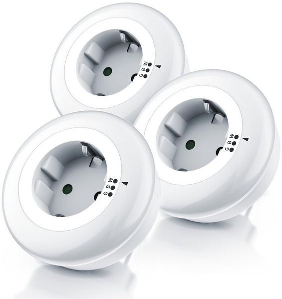 Brandson LED Nachtlicht Nachtlampe mit Zwischenstecker & auswählbaren Farben - Weiß/Grün/Blau, Integrierter Helligkeitssensor und Dämmerungssensor, 230 V AC, 50 Hz