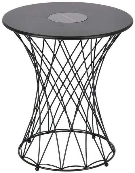 Gartenbeistelltisch Jeevan aus Metall, modern, rund, Schwarz, LED-Solarlicht, outdoor geeignet