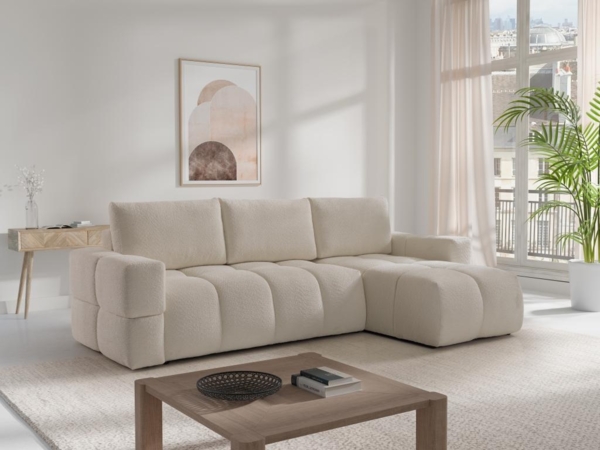 Vente-unique - Ecksofa mit Schlaffunktion - Ecke wechselbar - Bouclé-Stoff - Beige - ISSORO II