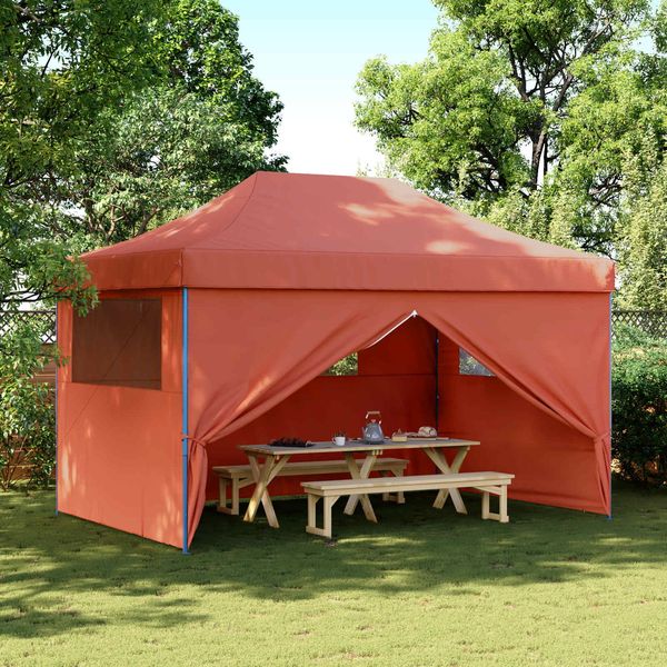 Partyzelt Faltbar, Gartenzelt Pop-Up mit 4 Seitenteilen Terrakottarot
